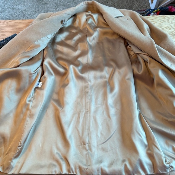 Calvin Klein Vintage 100% Wool Pea Coat Tan Waist Tie Two Button - Picture 9 of 15